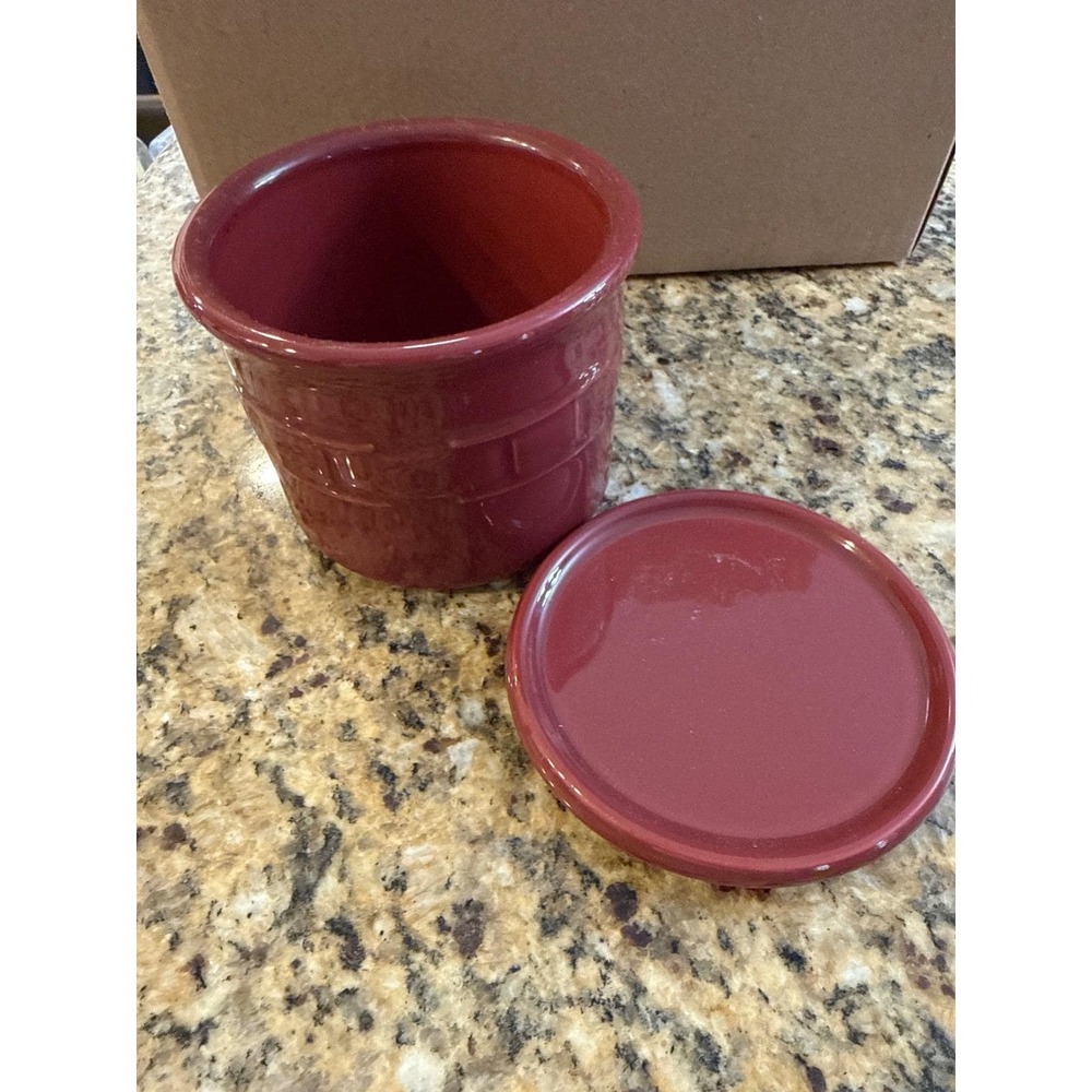Longaberger‎ Pottery Woven Traditions Small Crock with Lid Paprika Red